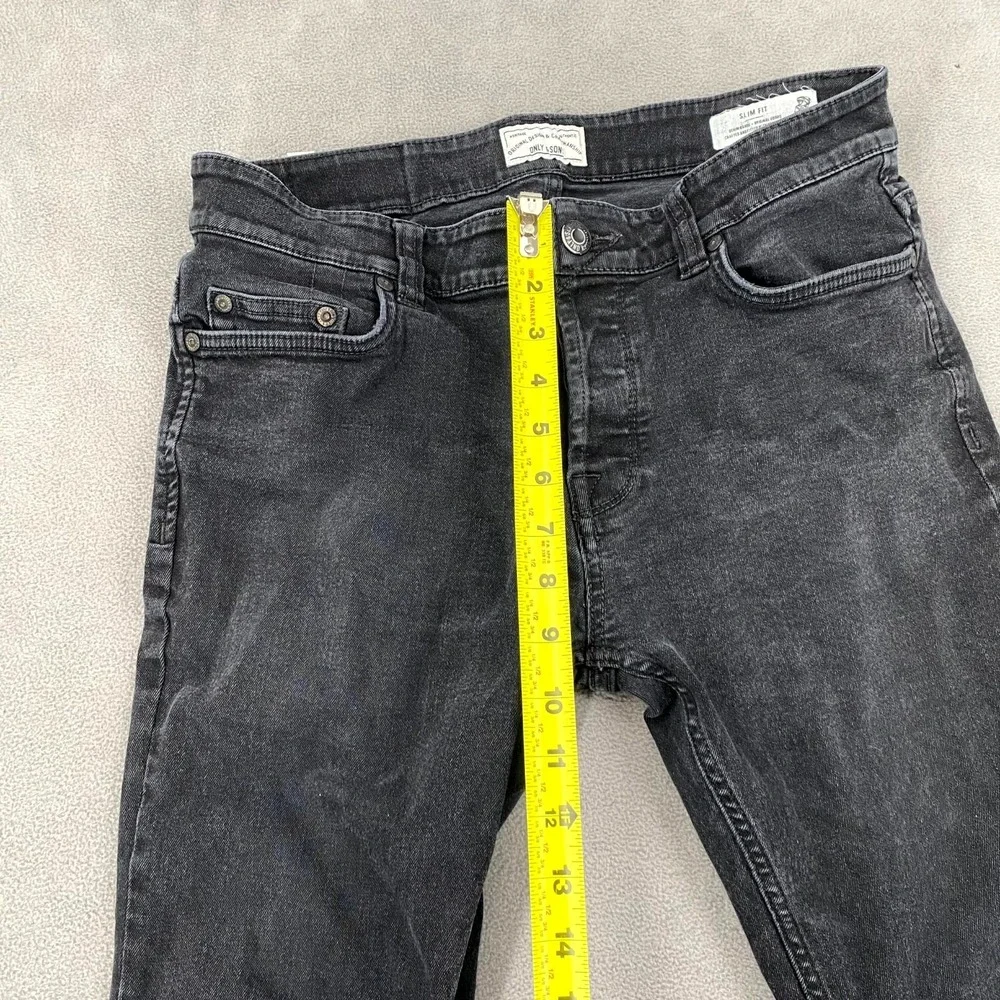 Only & Sons Onsloom Slim Jeans Men 32 Black Dark Wash Denim Low Rise Skinny Leg